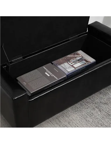 HOMCOM PU Leather Storage Ottoman Bench Storage Chest Tufted Ottoman Cube w/ Flipping Top 92L x 40W x 40H cm Black