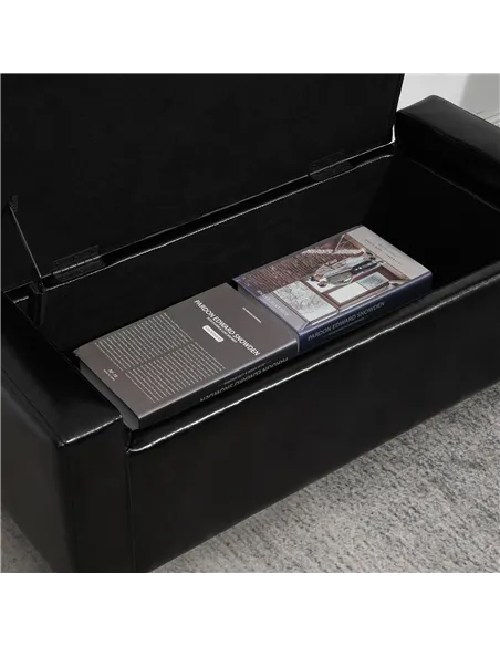 HOMCOM PU Leather Storage Ottoman Bench Storage Chest Tufted Ottoman Cube w/ Flipping Top 92L x 40W x 40H cm Black