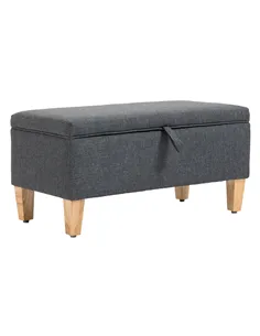 HOMCOM 30L Linen Storage Ottoman Padded Footstool with Rubberwood Legs for Storage Box, Bed End, Shoe Bench, Seating, Dark Grey