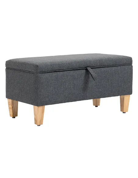 HOMCOM 30L Linen Storage Ottoman Padded Footstool with Rubberwood Legs for Storage Box, Bed End, Shoe Bench, Seating, Dark Grey