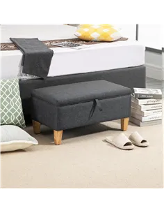 HOMCOM 30L Linen Storage Ottoman Padded Footstool with Rubberwood Legs for Storage Box, Bed End, Shoe Bench, Seating, Dark Grey 2