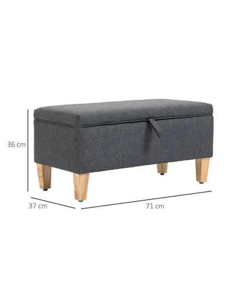 HOMCOM 30L Linen Storage Ottoman Padded Footstool with Rubberwood Legs for Storage Box, Bed End, Shoe Bench, Seating, Dark Grey