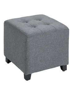 HOMCOM Linen-Look Square Ottoman Footstool w/ Button Tufts Wood Frame Padding Fabric Upholstered Stylish Home Furniture Footrest