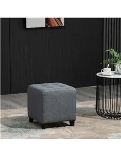 HOMCOM Linen-Look Square Ottoman Footstool w/ Button Tufts Wood Frame Padding Fabric Upholstered Stylish Home Furniture Footrest 2