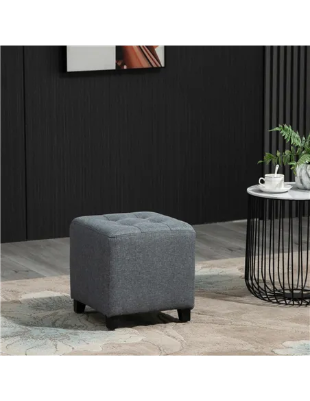 HOMCOM Linen-Look Square Ottoman Footstool w/ Button Tufts Wood Frame Padding Fabric Upholstered Stylish Home Furniture Footrest