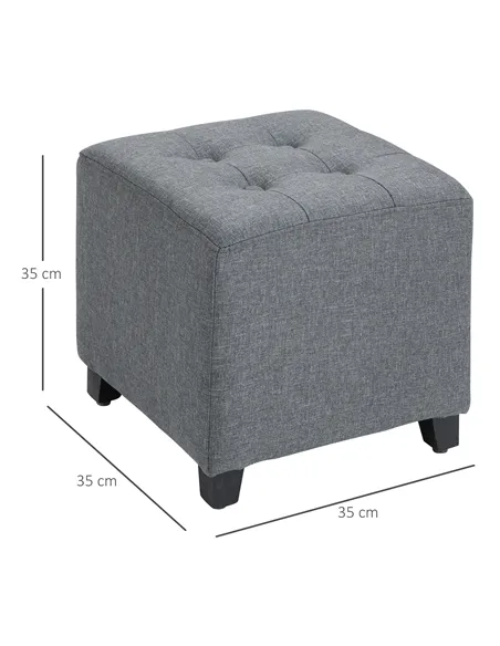 HOMCOM Linen-Look Square Ottoman Footstool w/ Button Tufts Wood Frame Padding Fabric Upholstered Stylish Home Furniture Footrest