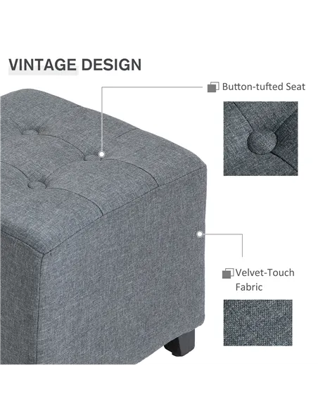 HOMCOM Linen-Look Square Ottoman Footstool w/ Button Tufts Wood Frame Padding Fabric Upholstered Stylish Home Furniture Footrest