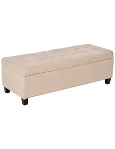 HOMCOM Linen Storage Ottoman, End of Bed Bench, Padded Footrest Seat with Tufting Design, Hinged Lid and Wood Frame 125L x 49W x