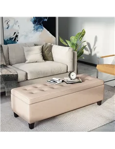 HOMCOM Linen Storage Ottoman, End of Bed Bench, Padded Footrest Seat with Tufting Design, Hinged Lid and Wood Frame 125L x 49W x 2