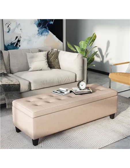 HOMCOM Linen Storage Ottoman, End of Bed Bench, Padded Footrest Seat with Tufting Design, Hinged Lid and Wood Frame 125L x 49W x