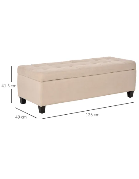 HOMCOM Linen Storage Ottoman, End of Bed Bench, Padded Footrest Seat with Tufting Design, Hinged Lid and Wood Frame 125L x 49W x