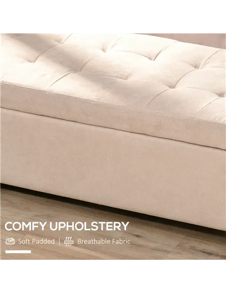 HOMCOM Linen Storage Ottoman, End of Bed Bench, Padded Footrest Seat with Tufting Design, Hinged Lid and Wood Frame 125L x 49W x