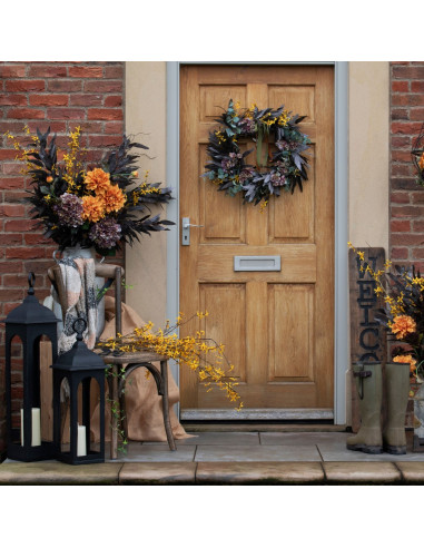 High-quality metal and wood construction of Hill Interiors SKU 20892 Orange Dahlia Spray, detailed view for UK customers.