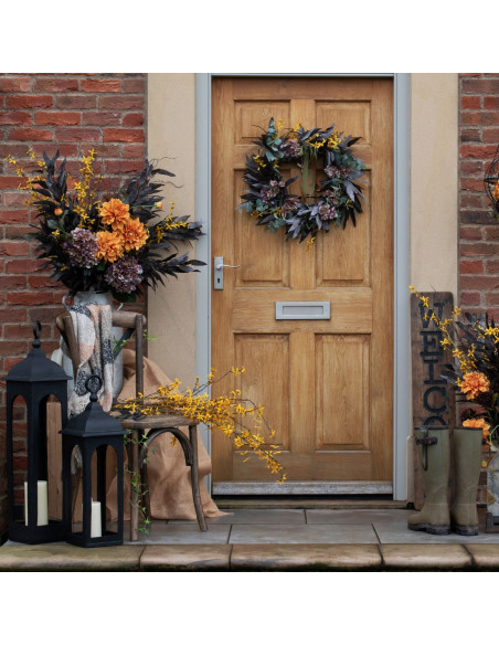 High-quality metal and wood construction of Hill Interiors SKU 20892 Orange Dahlia Spray, detailed view for UK customers.