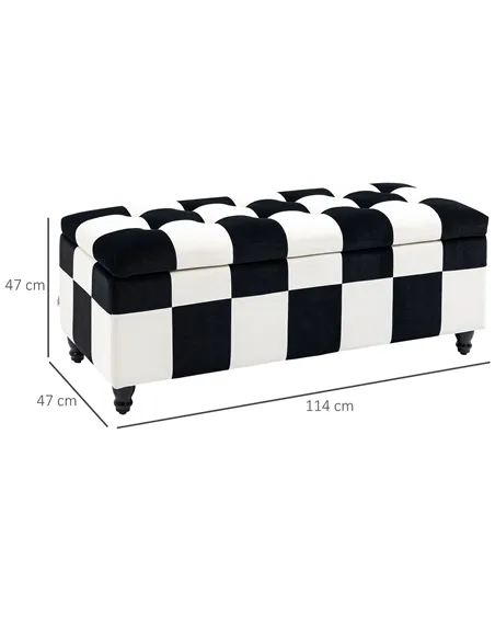HOMCOM 114 x 47 x 47cm Velvet Storage Ottoman, Button-tufted Footstool Box, Toy Chest with Lid for Living Room, Bedroom, White a