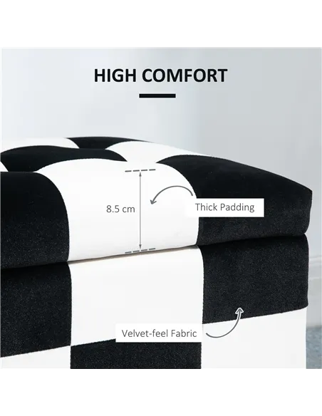 HOMCOM 114 x 47 x 47cm Velvet Storage Ottoman, Button-tufted Footstool Box, Toy Chest with Lid for Living Room, Bedroom, White a