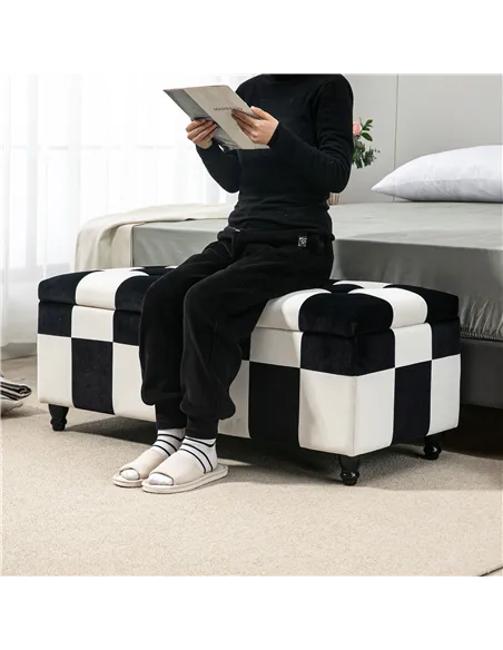 HOMCOM 114 x 47 x 47cm Velvet Storage Ottoman, Button-tufted Footstool Box, Toy Chest with Lid for Living Room, Bedroom, White a