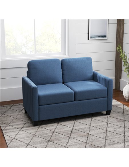 HOMCOM Modern Boxy Linen-Look Two-Seater Sofa - Blue