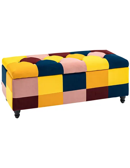 HOMCOM 114 x 47 x 47cm Velvet Storage Ottoman, Button-tufted Footstool Box, Toy Chest with Lid for Living Room, Bedroom, Multico