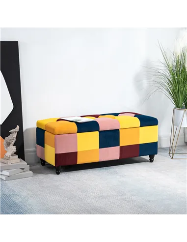 HOMCOM 114 x 47 x 47cm Velvet Storage Ottoman, Button-tufted Footstool Box, Toy Chest with Lid for Living Room, Bedroom, Multico