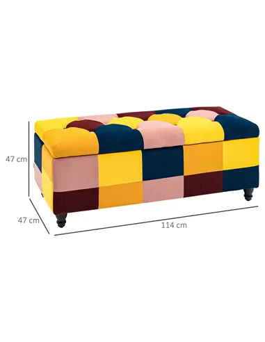 HOMCOM 114 x 47 x 47cm Velvet Storage Ottoman, Button-tufted Footstool Box, Toy Chest with Lid for Living Room, Bedroom, Multico