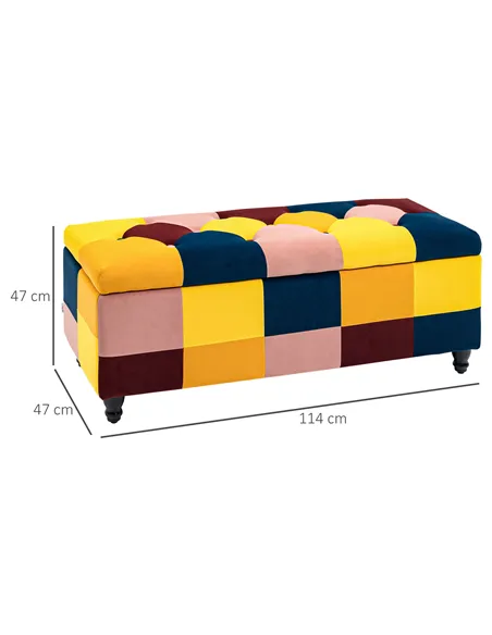HOMCOM 114 x 47 x 47cm Velvet Storage Ottoman, Button-tufted Footstool Box, Toy Chest with Lid for Living Room, Bedroom, Multico