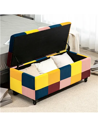 HOMCOM 114 x 47 x 47cm Velvet Storage Ottoman, Button-tufted Footstool Box, Toy Chest with Lid for Living Room, Bedroom, Multico