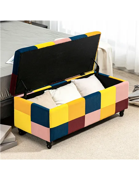 HOMCOM 114 x 47 x 47cm Velvet Storage Ottoman, Button-tufted Footstool Box, Toy Chest with Lid for Living Room, Bedroom, Multico