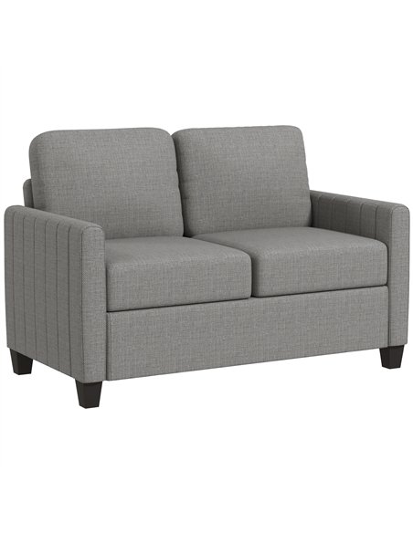 HOMCOM 2 Seater Sofa, Channel Tufted Modern Fabric Couch, Comfy Upholstered Small Sofa Loveseat with Spring Cushion, Back Pillow