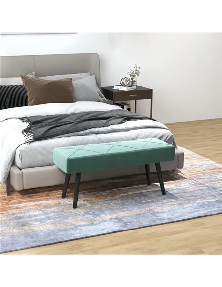 HOMCOM End of Bed Bench with X-Shape Design and Steel Legs, Upholstered Hallway Bench for Bedroom, Green