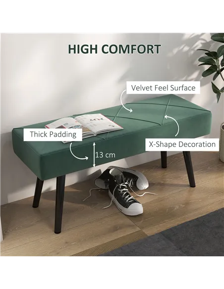HOMCOM End of Bed Bench with X-Shape Design and Steel Legs, Upholstered Hallway Bench for Bedroom, Green