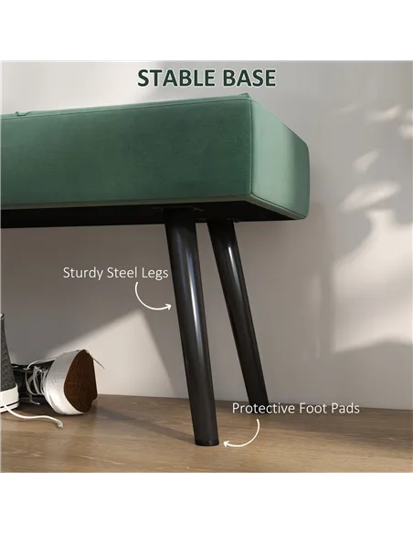 HOMCOM End of Bed Bench with X-Shape Design and Steel Legs, Upholstered Hallway Bench for Bedroom, Green