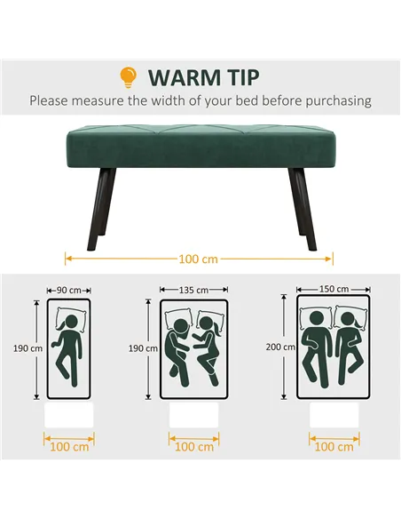 HOMCOM End of Bed Bench with X-Shape Design and Steel Legs, Upholstered Hallway Bench for Bedroom, Green