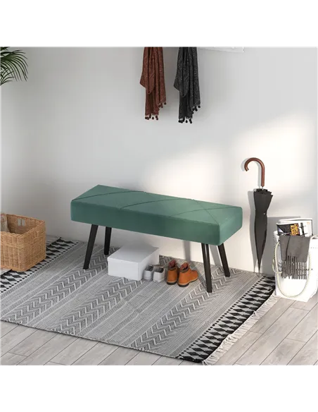 HOMCOM End of Bed Bench with X-Shape Design and Steel Legs, Upholstered Hallway Bench for Bedroom, Green