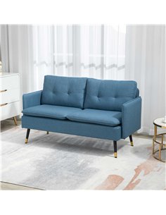 HOMCOM Modern Two Seater Sofa, Button Tufted Loveseat with Cushions and Steel Legs for Living Room, Guest Room, Dark Blue 2