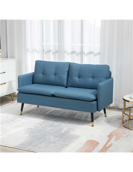HOMCOM Modern Two Seater Sofa, Button Tufted Loveseat with Cushions and Steel Legs for Living Room, Guest Room, Dark Blue