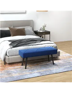 HOMCOM End of Bed Bench with X-Shape Design and Steel Legs, Upholstered Hallway Bench for Bedroom, Blue 2
