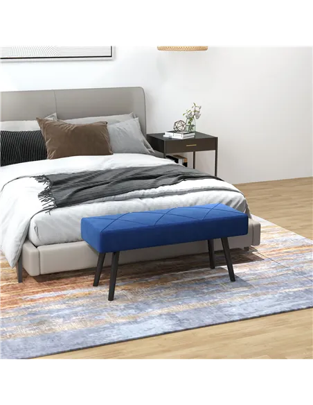 HOMCOM End of Bed Bench with X-Shape Design and Steel Legs, Upholstered Hallway Bench for Bedroom, Blue