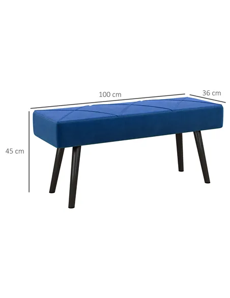 HOMCOM End of Bed Bench with X-Shape Design and Steel Legs, Upholstered Hallway Bench for Bedroom, Blue