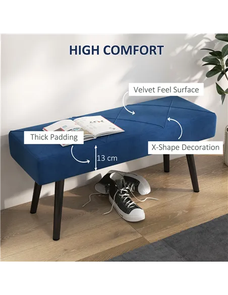 HOMCOM End of Bed Bench with X-Shape Design and Steel Legs, Upholstered Hallway Bench for Bedroom, Blue
