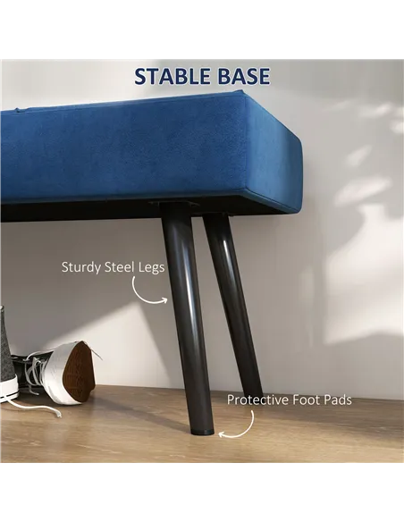 HOMCOM End of Bed Bench with X-Shape Design and Steel Legs, Upholstered Hallway Bench for Bedroom, Blue