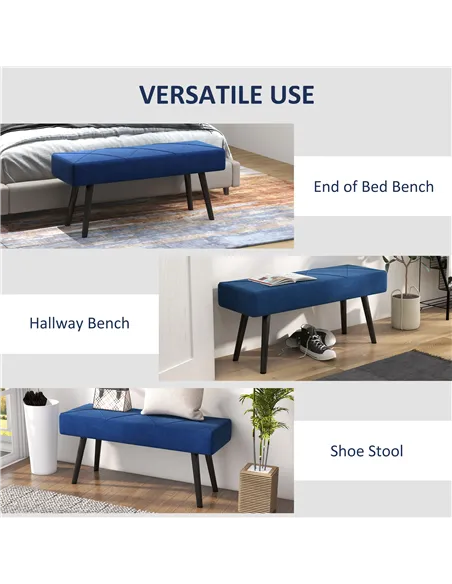 HOMCOM End of Bed Bench with X-Shape Design and Steel Legs, Upholstered Hallway Bench for Bedroom, Blue