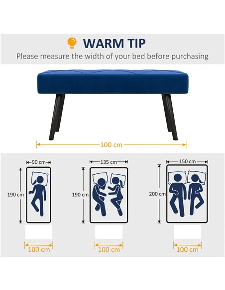 HOMCOM End of Bed Bench with X-Shape Design and Steel Legs, Upholstered Hallway Bench for Bedroom, Blue