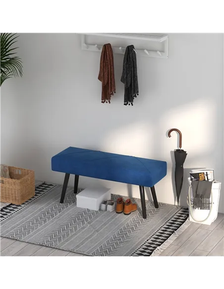 HOMCOM End of Bed Bench with X-Shape Design and Steel Legs, Upholstered Hallway Bench for Bedroom, Blue