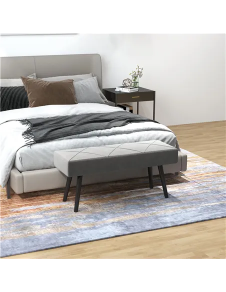 HOMCOM End of Bed Bench with X-Shape Design and Steel Legs, Upholstered Hallway Bench for Bedroom, Grey