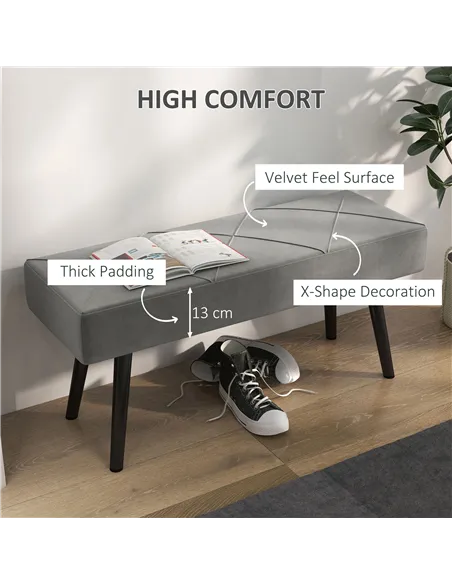 HOMCOM End of Bed Bench with X-Shape Design and Steel Legs, Upholstered Hallway Bench for Bedroom, Grey