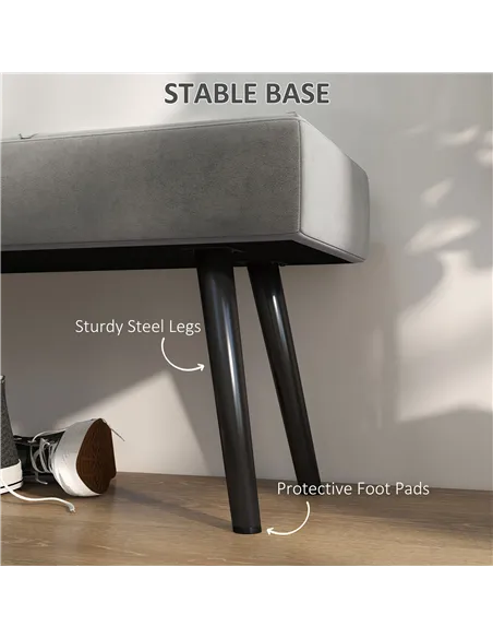 HOMCOM End of Bed Bench with X-Shape Design and Steel Legs, Upholstered Hallway Bench for Bedroom, Grey