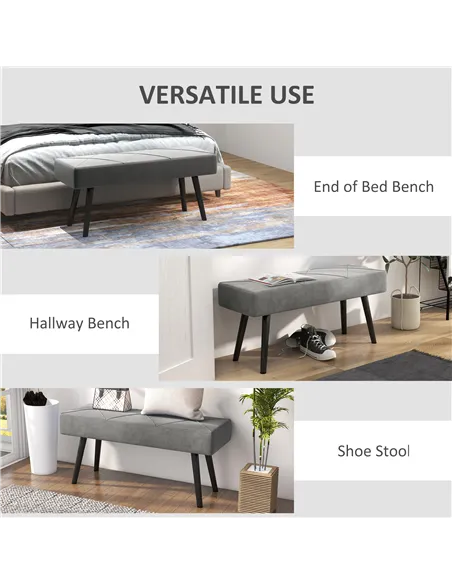 HOMCOM End of Bed Bench with X-Shape Design and Steel Legs, Upholstered Hallway Bench for Bedroom, Grey