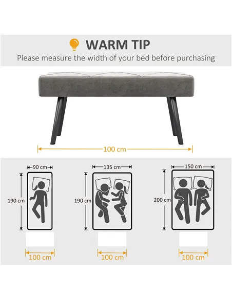 HOMCOM End of Bed Bench with X-Shape Design and Steel Legs, Upholstered Hallway Bench for Bedroom, Grey