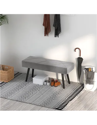 HOMCOM End of Bed Bench with X-Shape Design and Steel Legs, Upholstered Hallway Bench for Bedroom, Grey